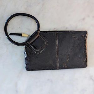 Hobo Wristlet in Polished Black Leather- Brand New